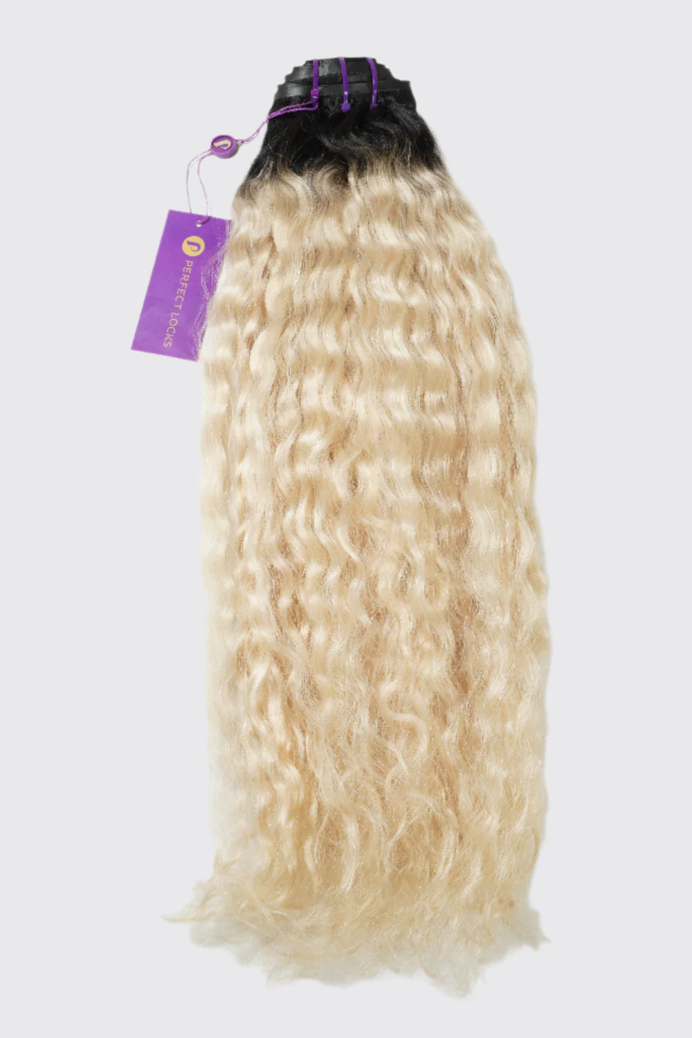 Curly Seamless Clip-In Set / Rooted 1B/Ash Blonde / 20"